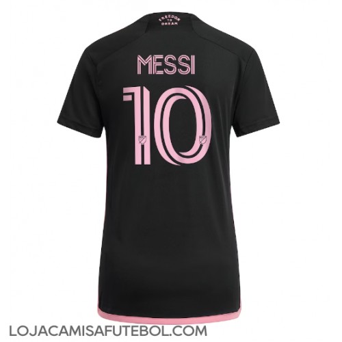 Camisa de Futebol Inter Miami Lionel Messi #10 Equipamento Secundário Mulheres 2023-24 Manga Curta